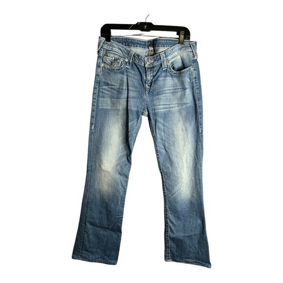 True Religion Light Wash Mid Rise Boot Cut Jeans Back Flap Pockets Size 31 - Picture 1 of 7